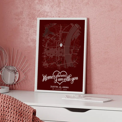 Personalisiertes Liebes Poster Paare Stadtkarte Pinsel-Stil Home is