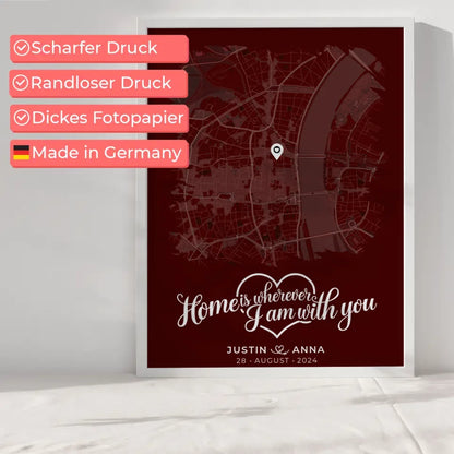 Personalisiertes Liebes Poster Paare Stadtkarte Pinsel-Stil Home is