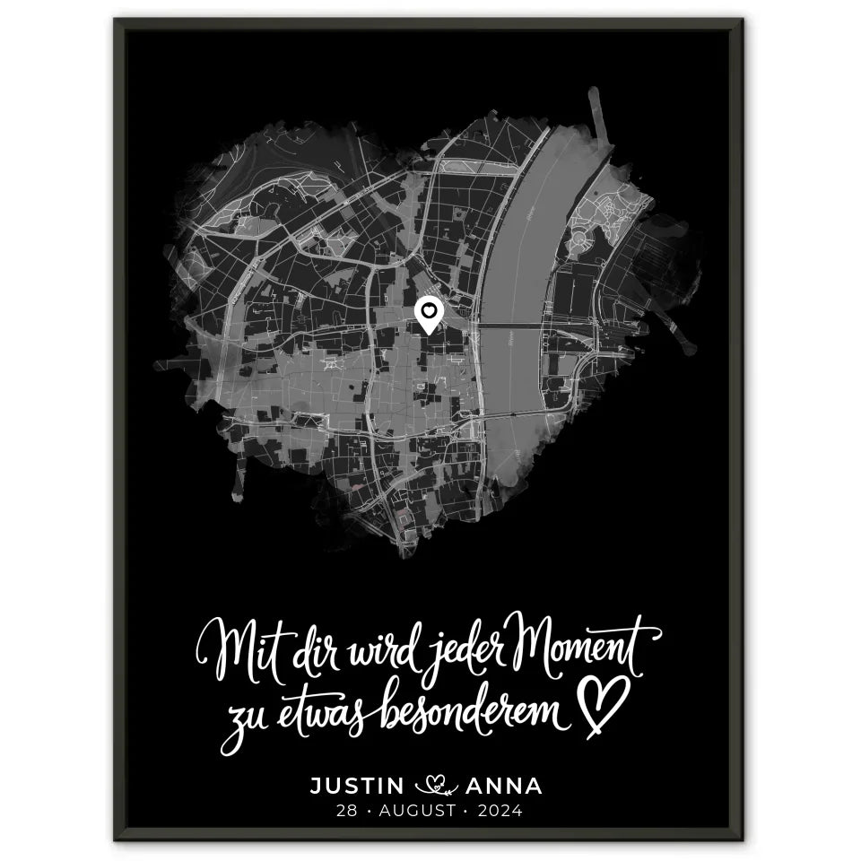 Personalisiertes Poster Paare Stadtkarte Herzform Jeder Moment 1