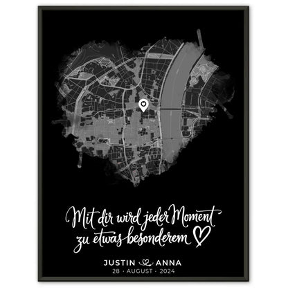 Personalisiertes Poster Paare Stadtkarte Herzform Jeder Moment 1