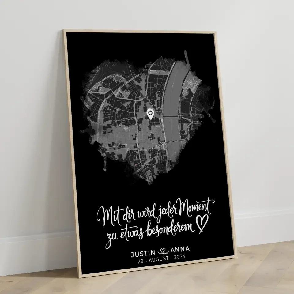Personalisiertes Poster Paare Stadtkarte Herzform Jeder Moment 3