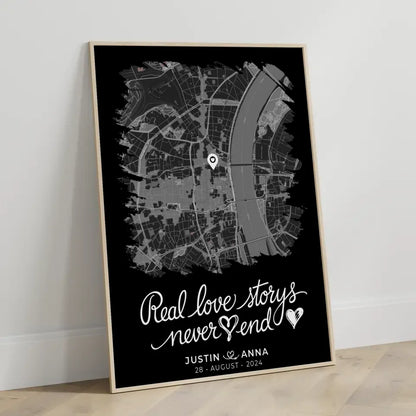 Personalisiertes Liebes Poster Paare Stadtkarte im Pinsel-Stil Real Love Storys