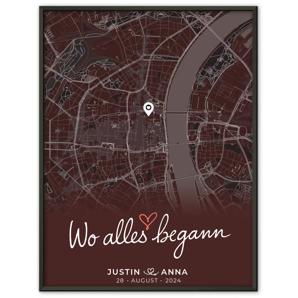 Personalisiertes Poster Paare Stadtkarte Wo Alles Begann Geschenkidee 1