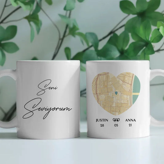 Personalisierte Tasse für Freundin Seni Seviyorum Stadtkarte Liebe