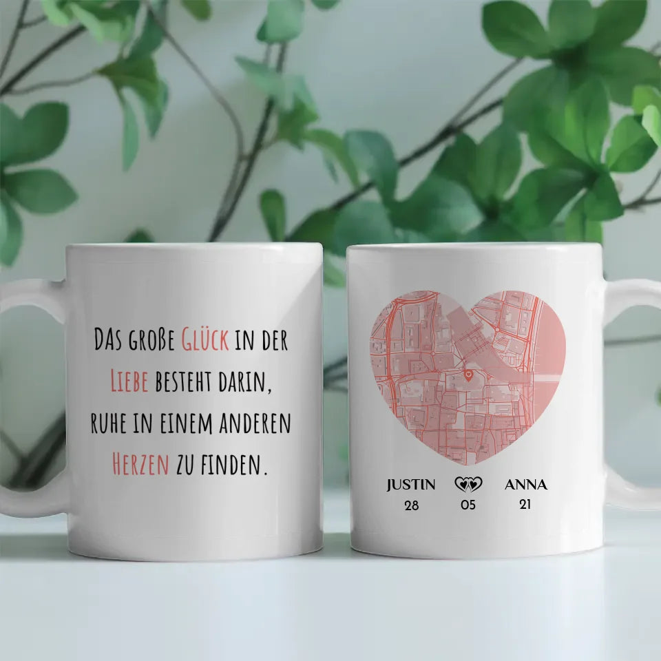 Tasse für Freundin Das Glück in der Liebe Stadtkarte personalisiert