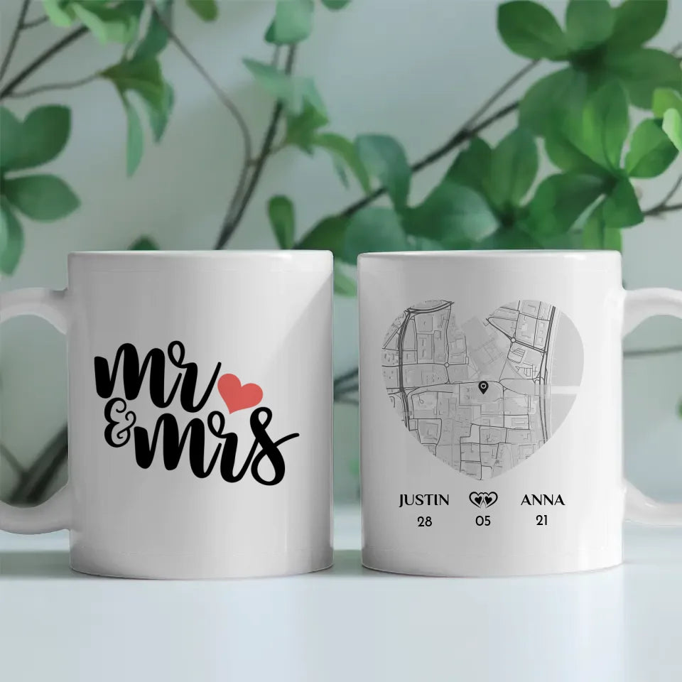 Personalisierte Tasse Mr & Mrs Stadtkarte für Paare