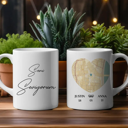 Personalisierte Tasse für Freundin Seni Seviyorum Stadtkarte Liebe