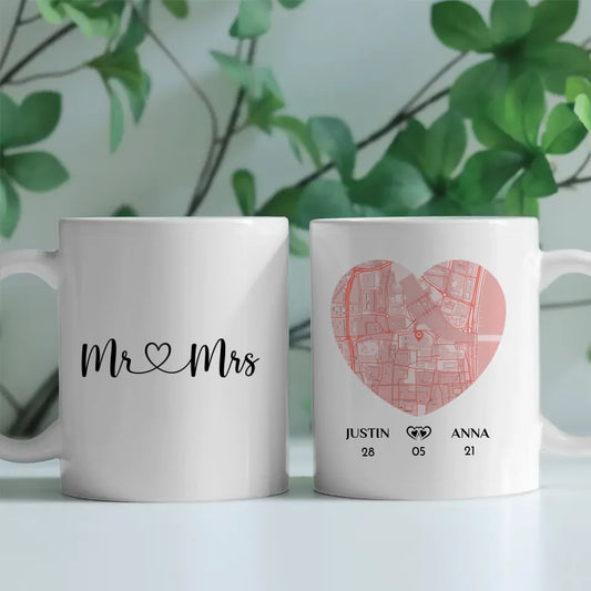 Tasse personalisiert für Paare Mr & Mrs Stadtkarte