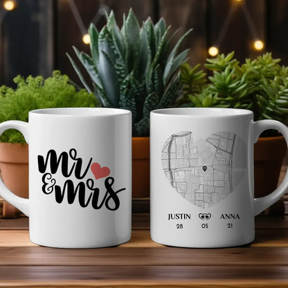 Personalisierte Tasse Mr & Mrs Stadtkarte für Paare