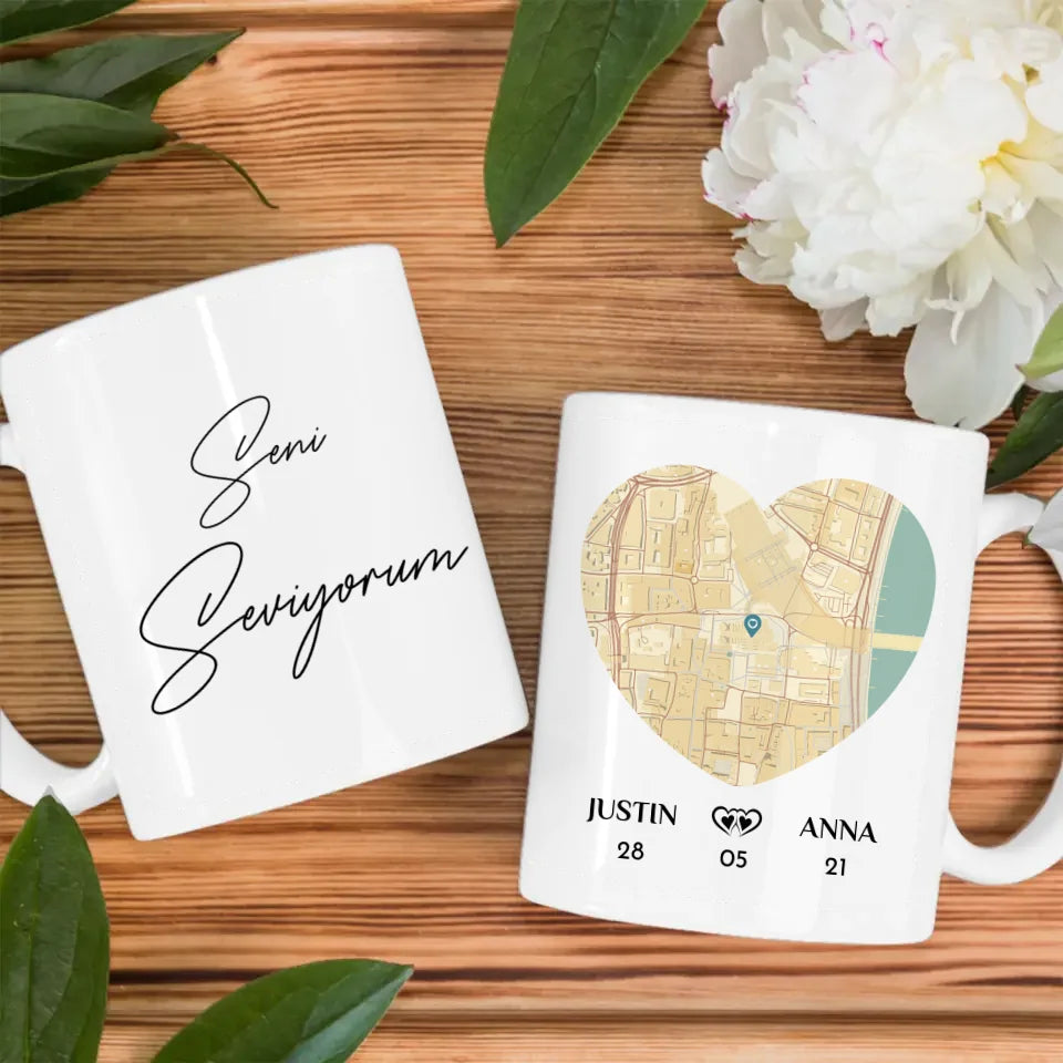 Personalisierte Tasse für Freundin Seni Seviyorum Stadtkarte Liebe