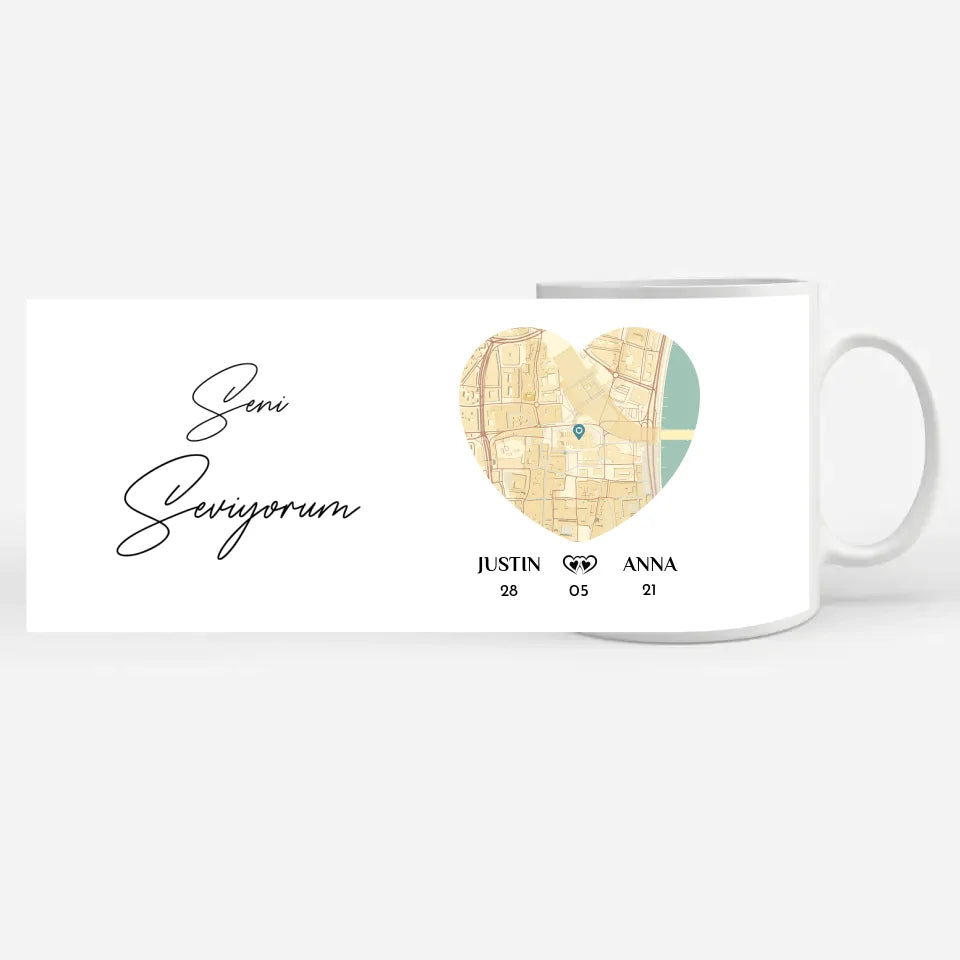 Personalisierte Tasse für Freundin Seni Seviyorum Stadtkarte Liebe