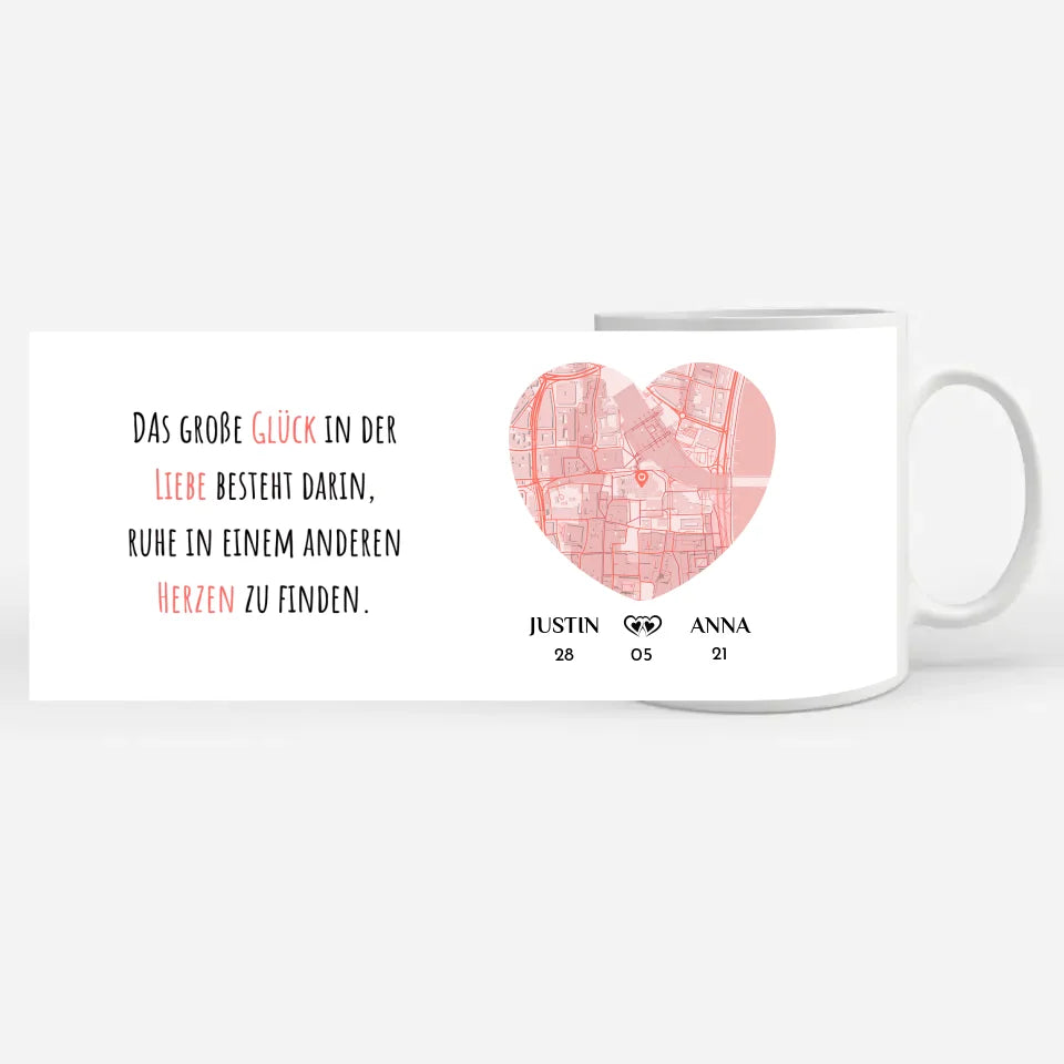 Tasse für Freundin Das Glück in der Liebe Stadtkarte personalisiert