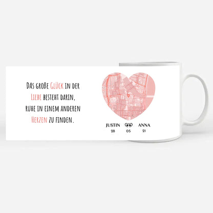 Tasse für Freundin Das Glück in der Liebe Stadtkarte personalisiert