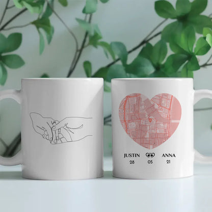 Tasse für Freundin Line Art Stadtkarte personalisiert