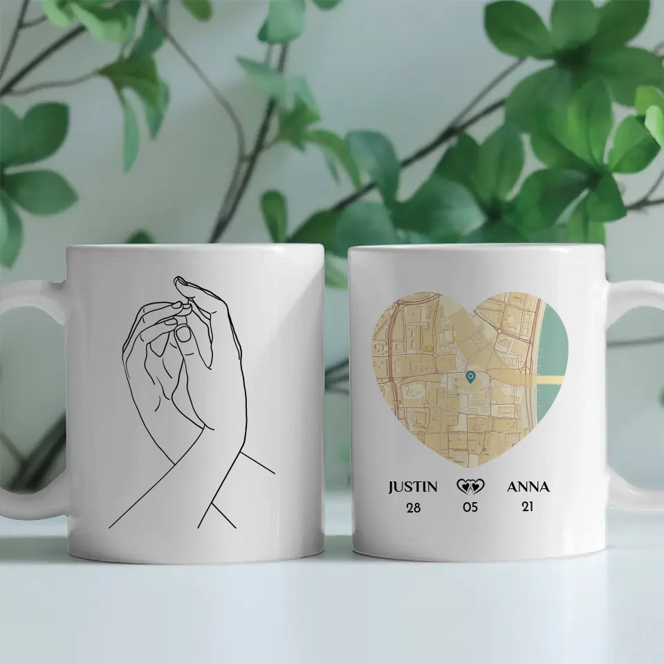 Personalisierte Tasse für Freundin Modern Line Art Stadtkarte Liebe