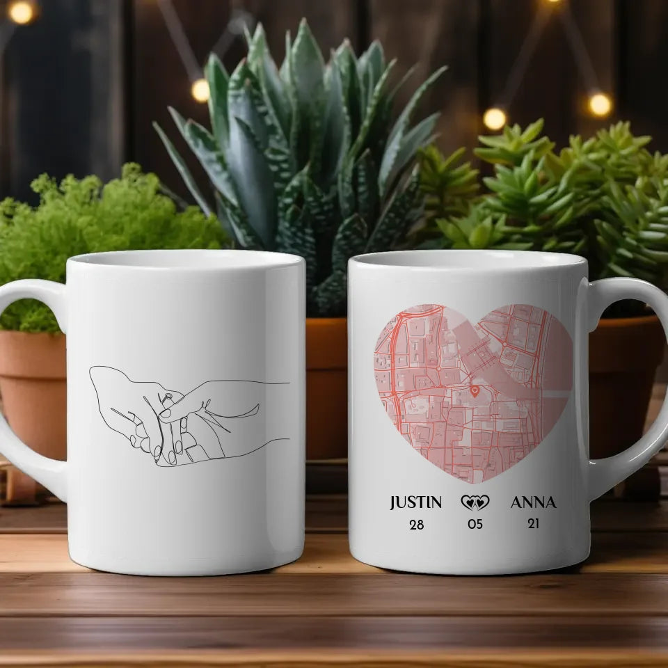 Tasse für Freundin Line Art Stadtkarte personalisiert