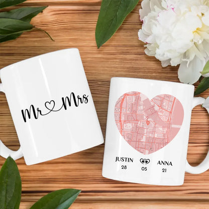 Tasse personalisiert für Paare Mr & Mrs Stadtkarte
