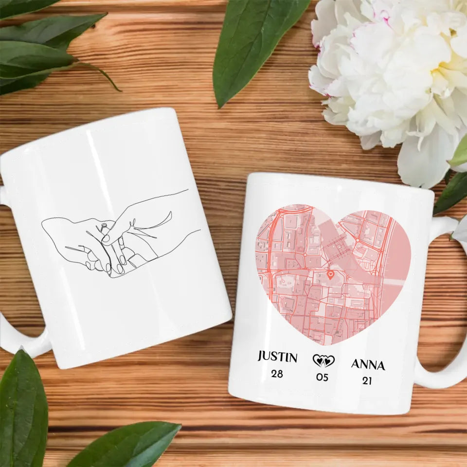 Tasse für Freundin Line Art Stadtkarte personalisiert