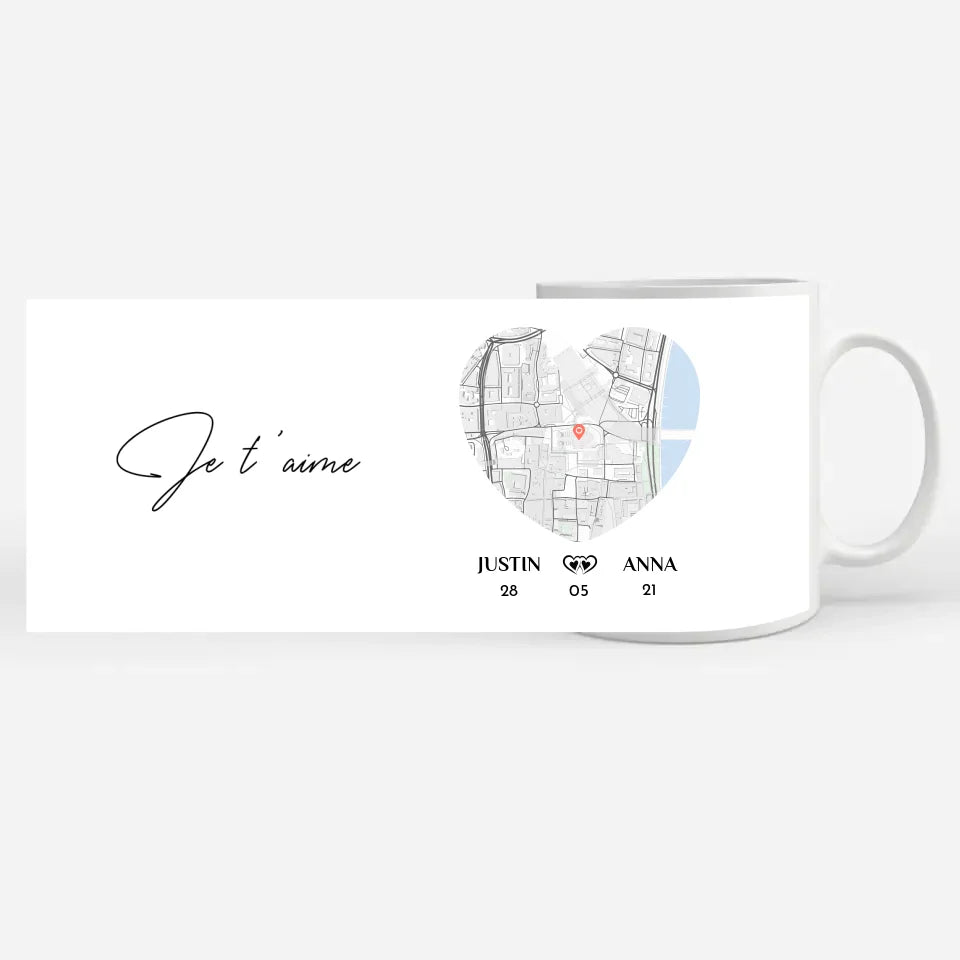 Personalisierte Tasse Liebe Je T Aime Stadtkarte