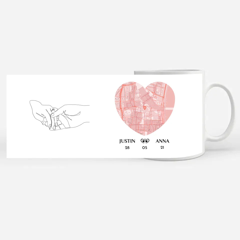 Tasse für Freundin Line Art Stadtkarte personalisiert