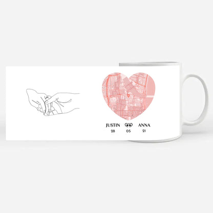 Tasse für Freundin Line Art Stadtkarte personalisiert