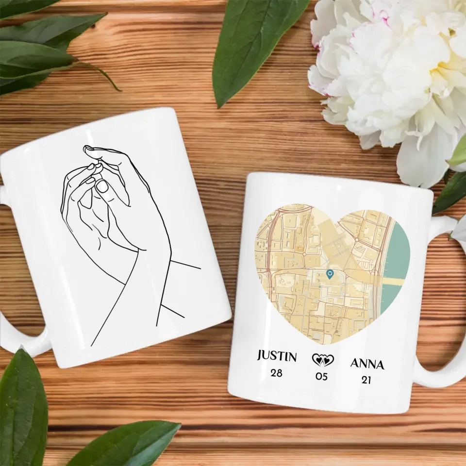 Personalisierte Tasse für Freundin Modern Line Art Stadtkarte Liebe