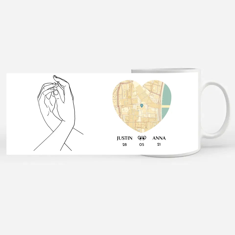 Personalisierte Tasse für Freundin Modern Line Art Stadtkarte Liebe