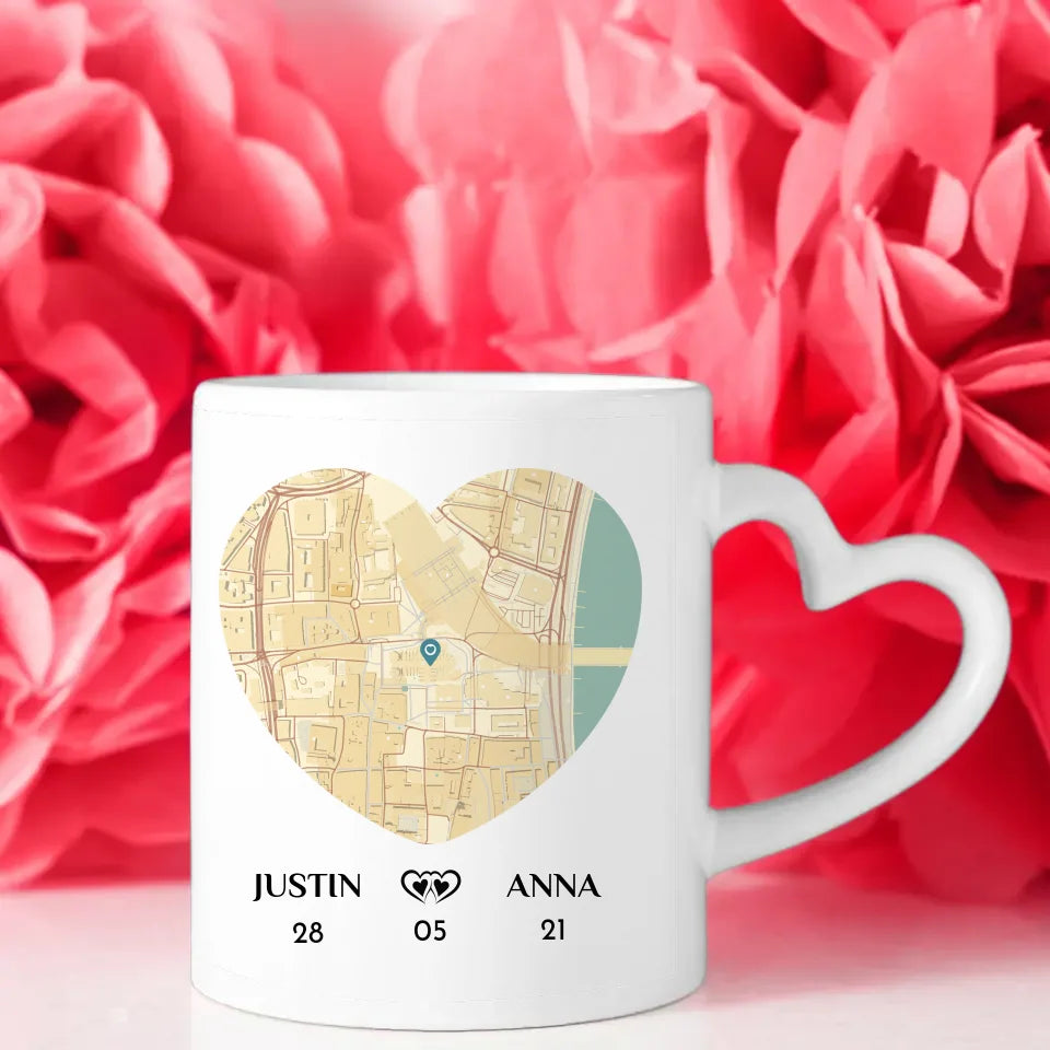 Personalisierte Tasse für Freundin Modern Line Art Stadtkarte Liebe