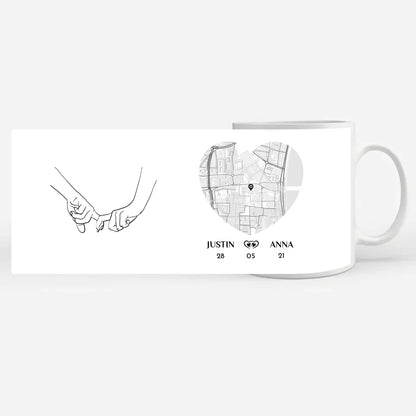 Personalisierte Tasse Hände Line Art Stadtkarte für Paare