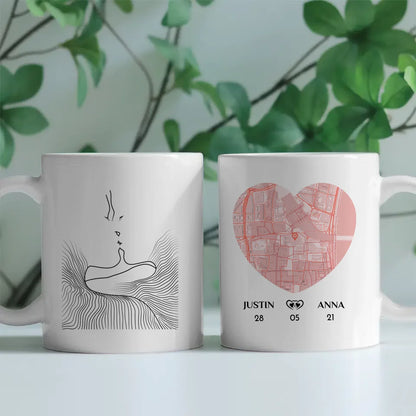 Tasse für Freundin Line Art Stadtkarte personalisiert