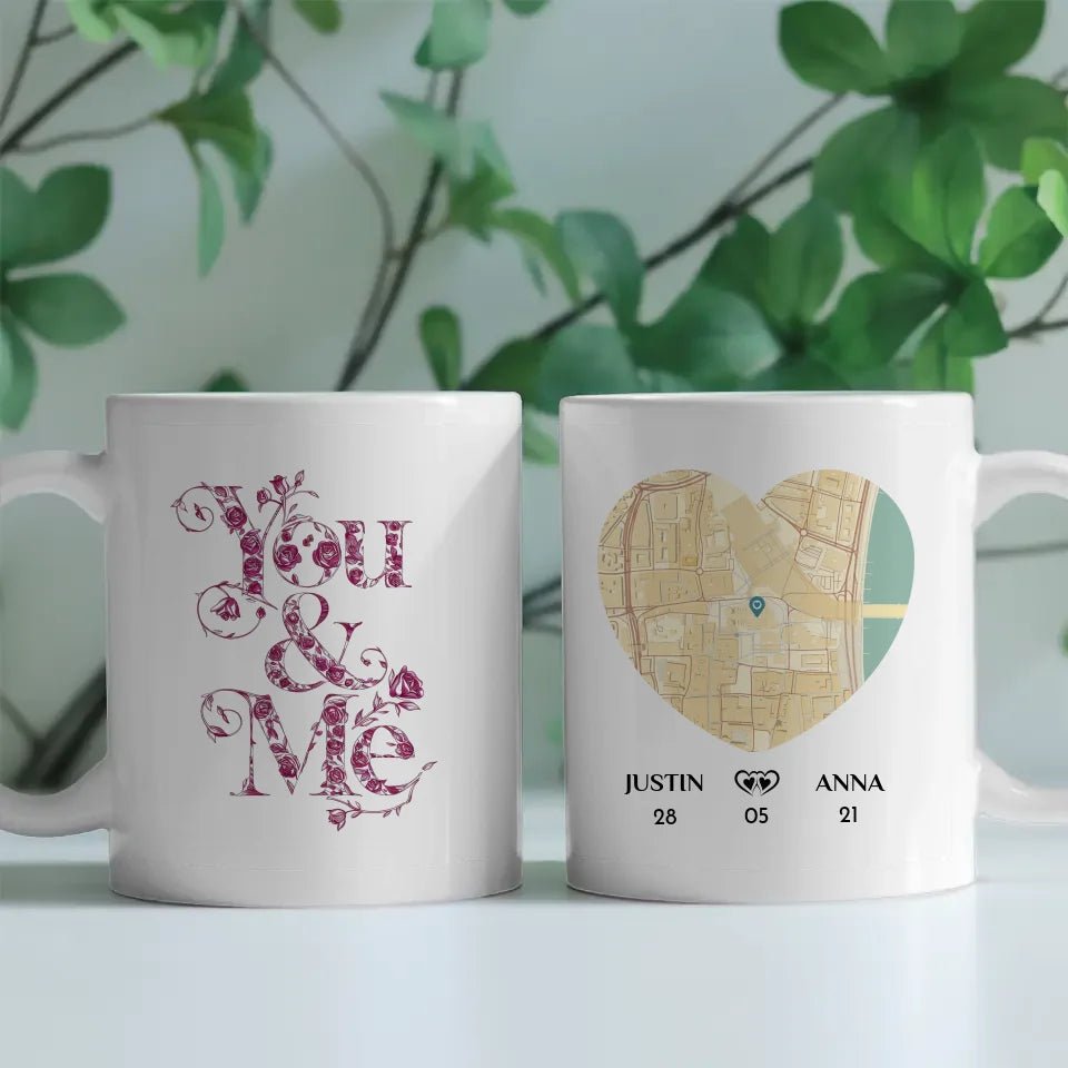 Personalisierte Tasse für Freundin You and Me Stadtkarte Liebe