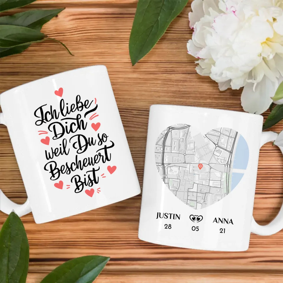 Personalisierte Tasse Liebe ich liebe dich Stadtkarte