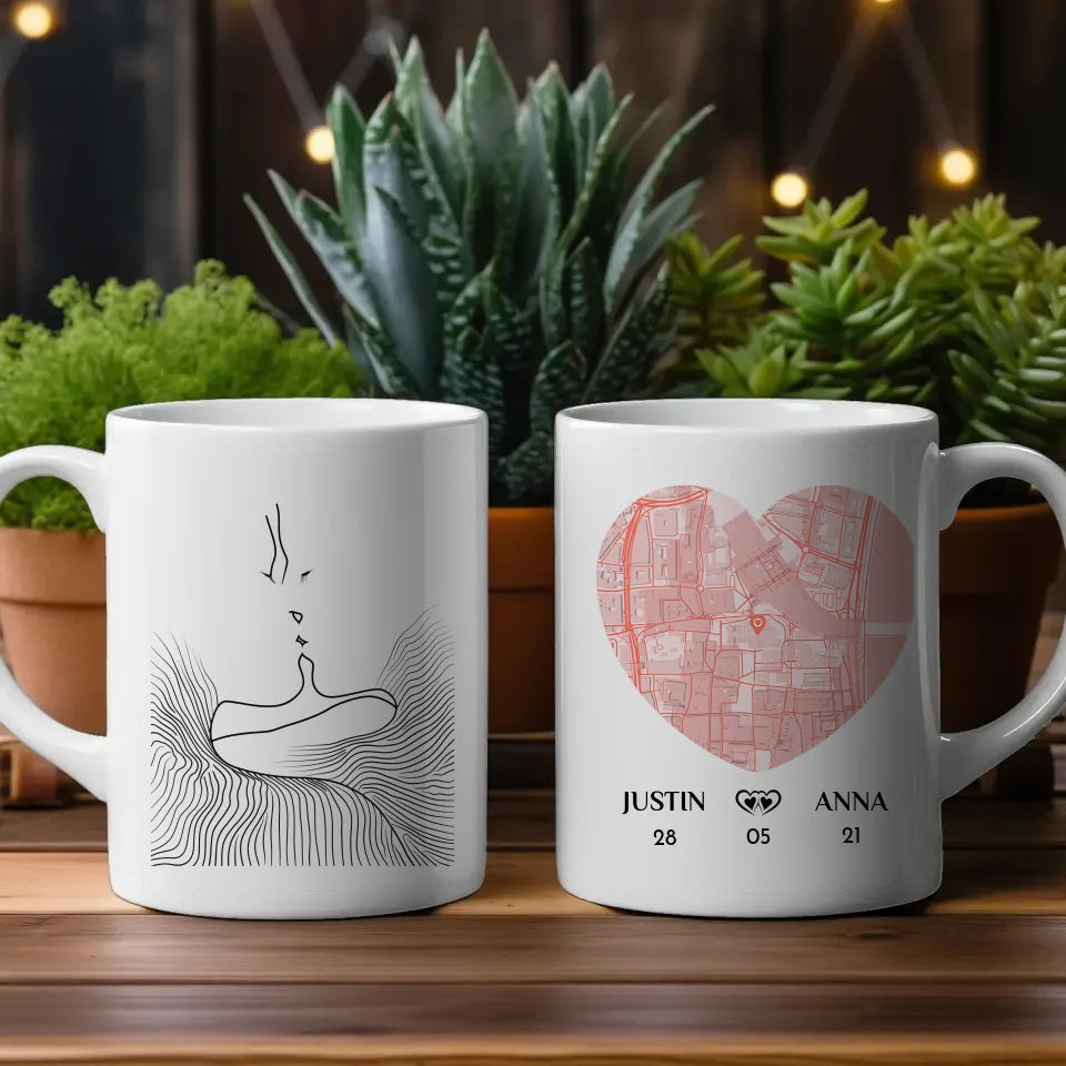 Tasse für Freundin Line Art Stadtkarte personalisiert