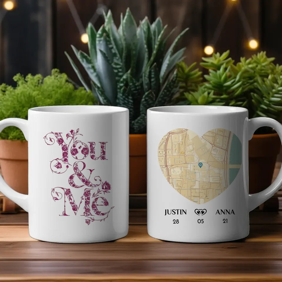 Personalisierte Tasse für Freundin You and Me Stadtkarte Liebe