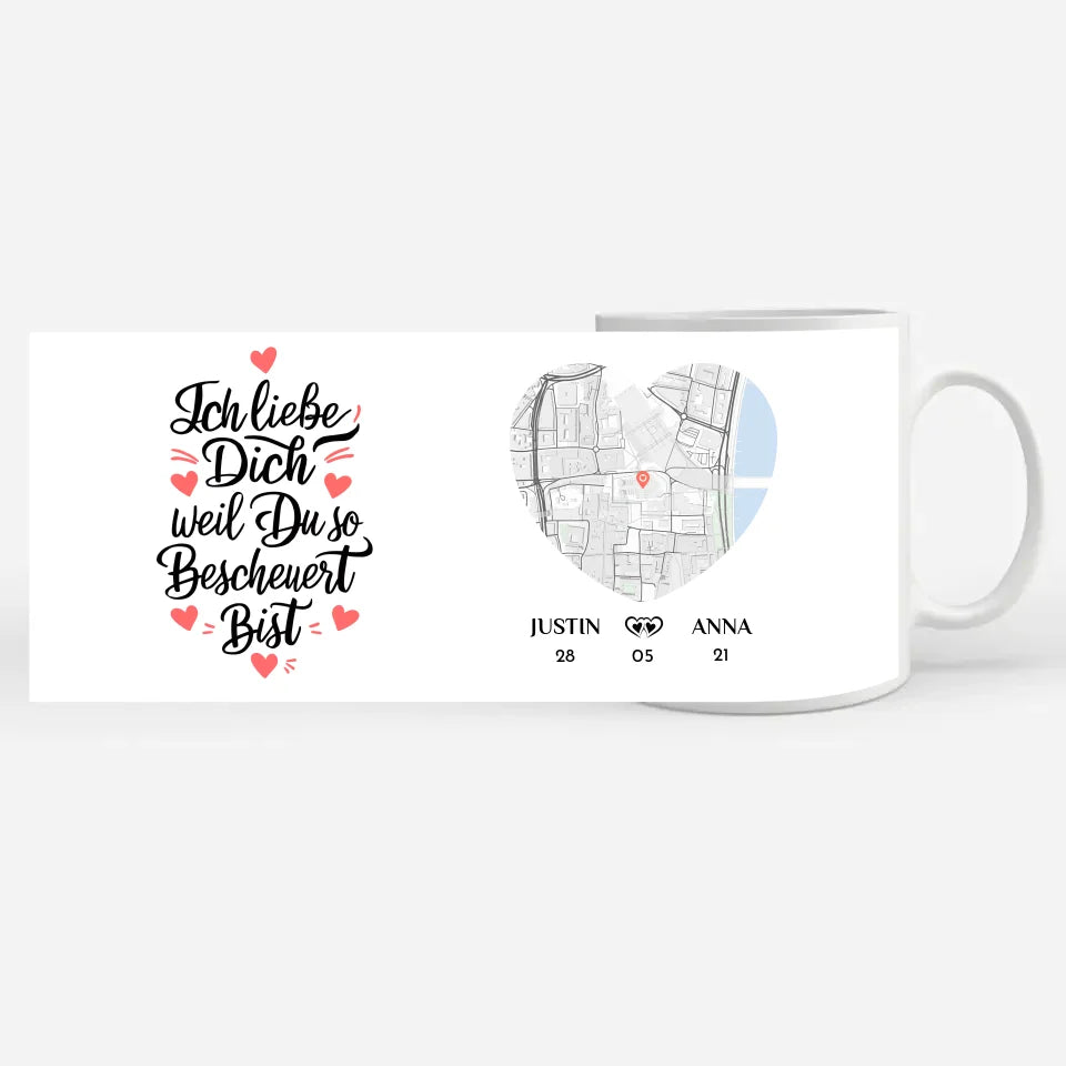 Personalisierte Tasse Liebe ich liebe dich Stadtkarte