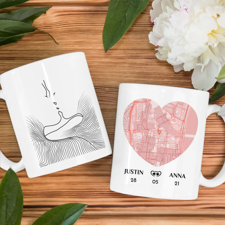 Tasse für Freundin Line Art Stadtkarte personalisiert