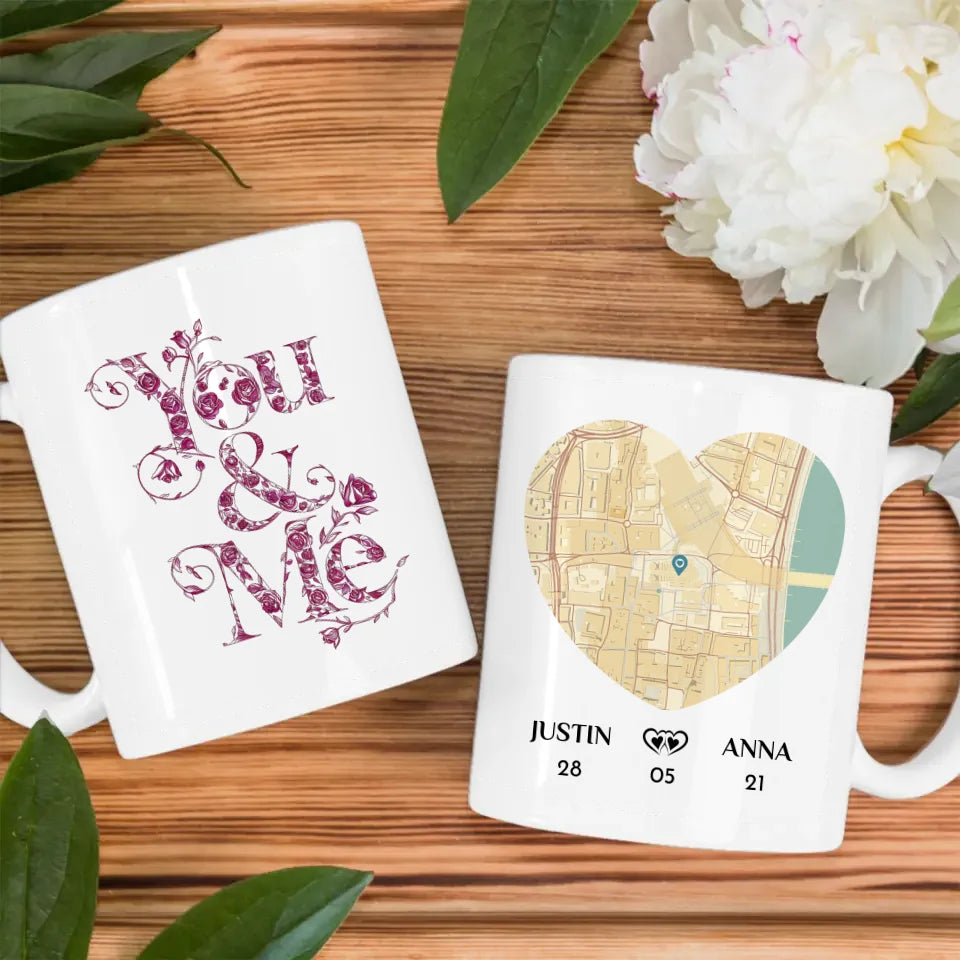 Personalisierte Tasse für Freundin You and Me Stadtkarte Liebe