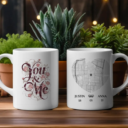 Personalisierte Tasse You and Me Stadtkarte für Paare