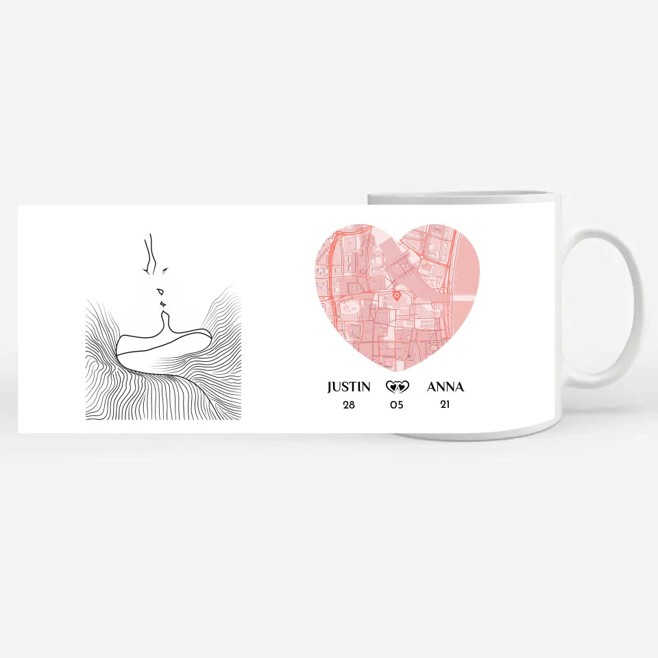 Tasse für Freundin Line Art Stadtkarte personalisiert