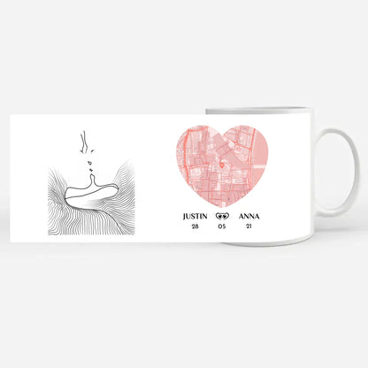 Tasse für Freundin Line Art Stadtkarte personalisiert