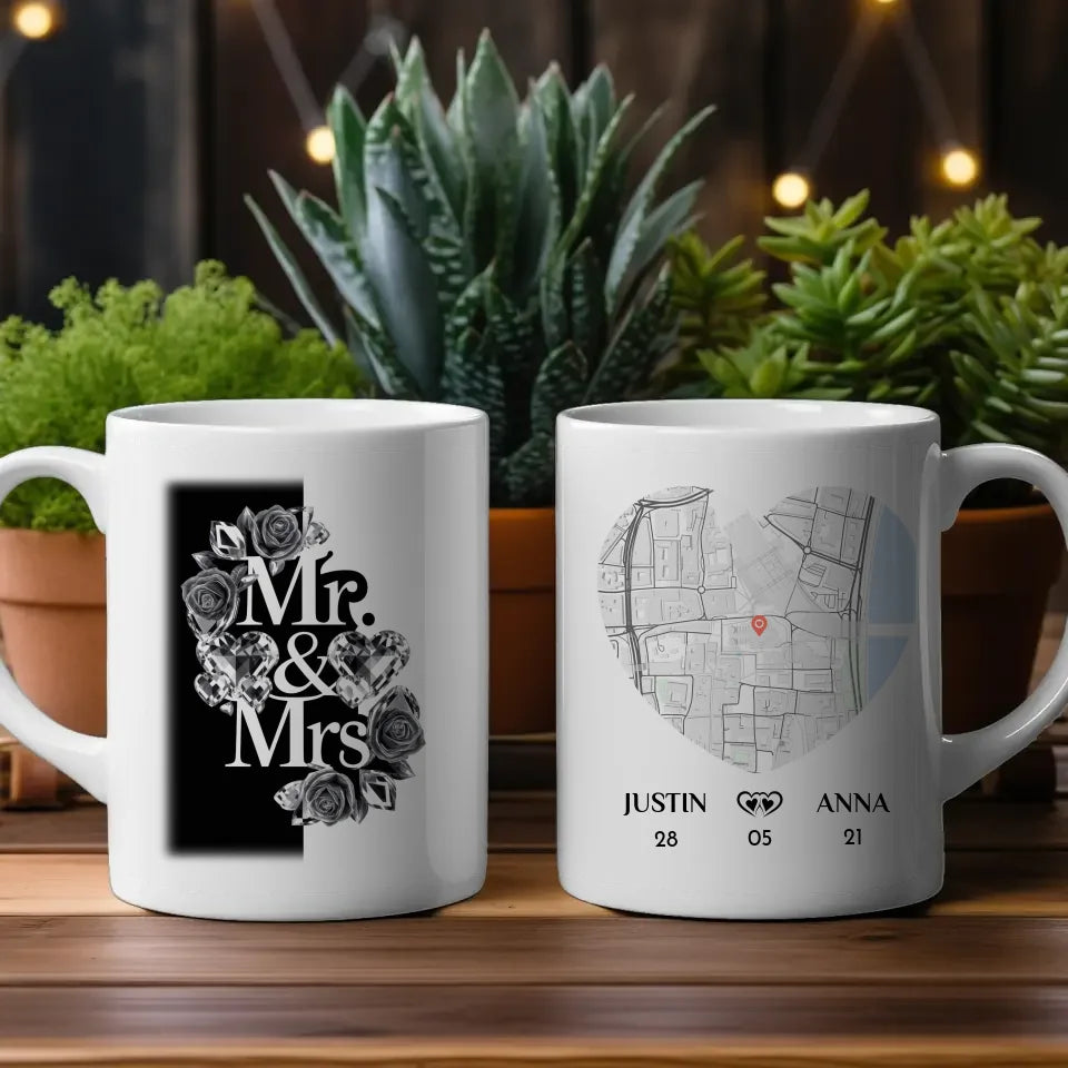 Personalisierte Tasse für Paare Mr and Mrs Stadtkarte