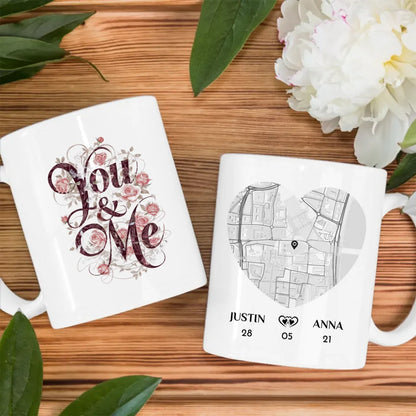 Personalisierte Tasse You and Me Stadtkarte für Paare