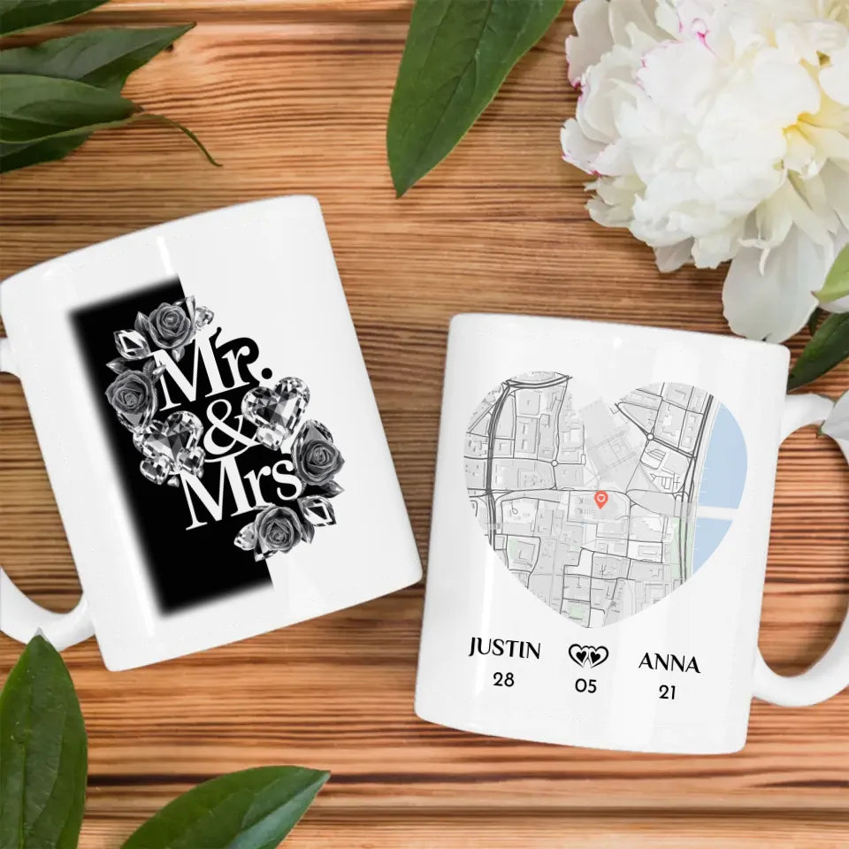 Personalisierte Tasse für Paare Mr and Mrs Stadtkarte