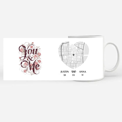 Personalisierte Tasse You and Me Stadtkarte für Paare