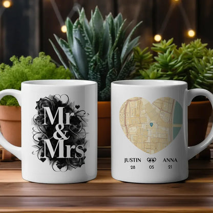 Geschenk Tasse Mr and Mrs Stadtkarte für Freundin Personalisiert