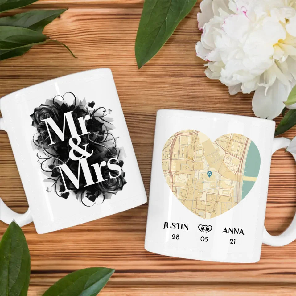 Geschenk Tasse Mr and Mrs Stadtkarte für Freundin Personalisiert