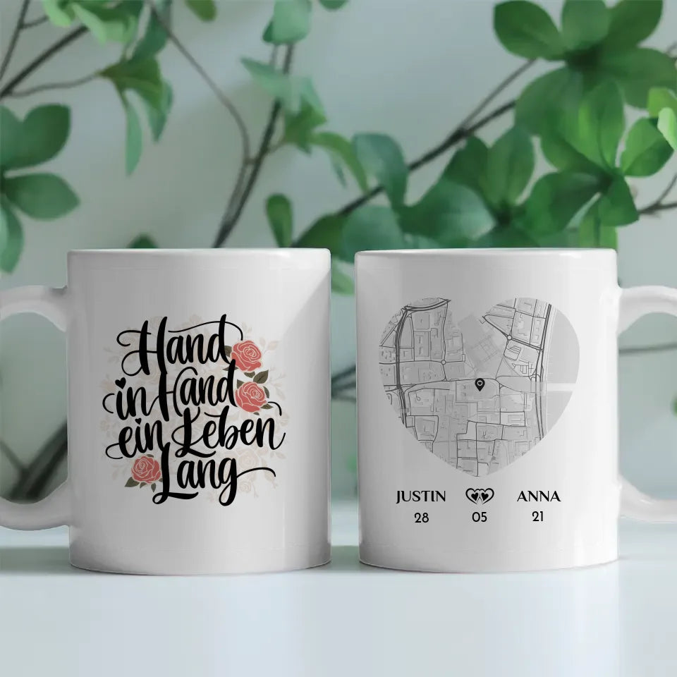 Liebes Tasse für Paare Hand in Hand ein Leben lang Stadtkarte