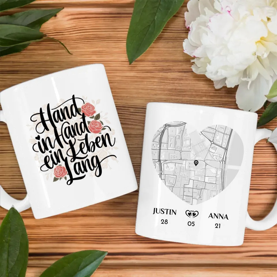 Liebes Tasse für Paare Hand in Hand ein Leben lang Stadtkarte