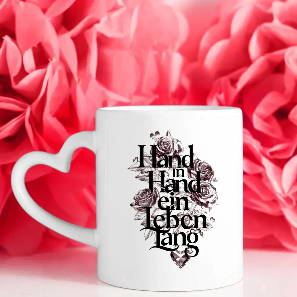 Personalisierte Pärchen Tasse Hand in Hand ein Leben lang Stadtkarte