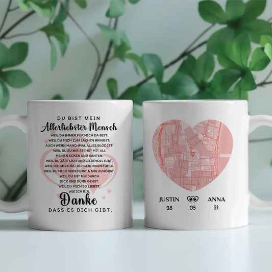 Tasse personalisiert für Paare Danke dass es dich gibt Stadtkarte